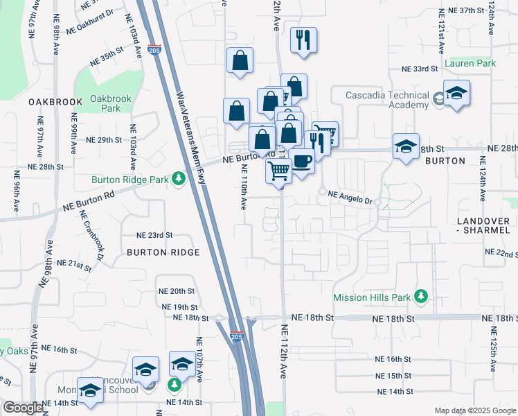 map of restaurants, bars, coffee shops, grocery stores, and more near 11011 Northeast 26th Street in Vancouver