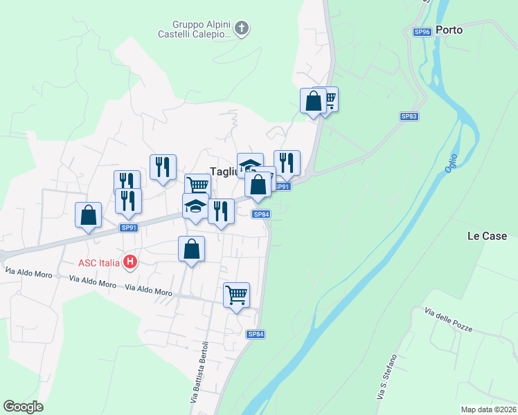 map of restaurants, bars, coffee shops, grocery stores, and more near 15 Via Guglielmo Marconi in Castelli Calepio