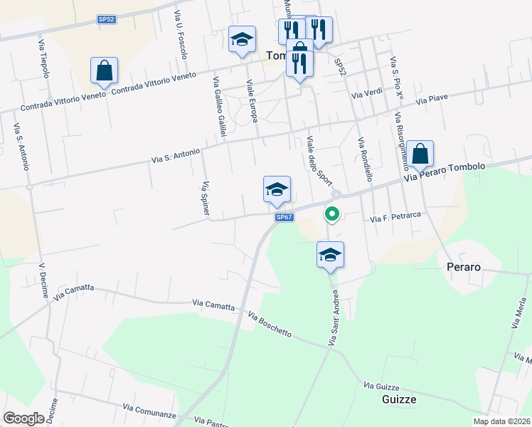 map of restaurants, bars, coffee shops, grocery stores, and more near 44 Via F. Filzi in Tombolo