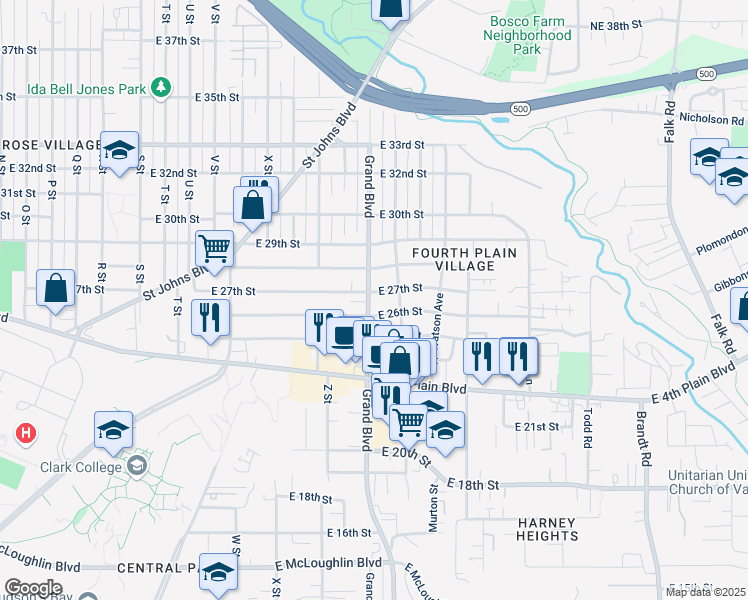 map of restaurants, bars, coffee shops, grocery stores, and more near 2615 Grand Boulevard in Vancouver