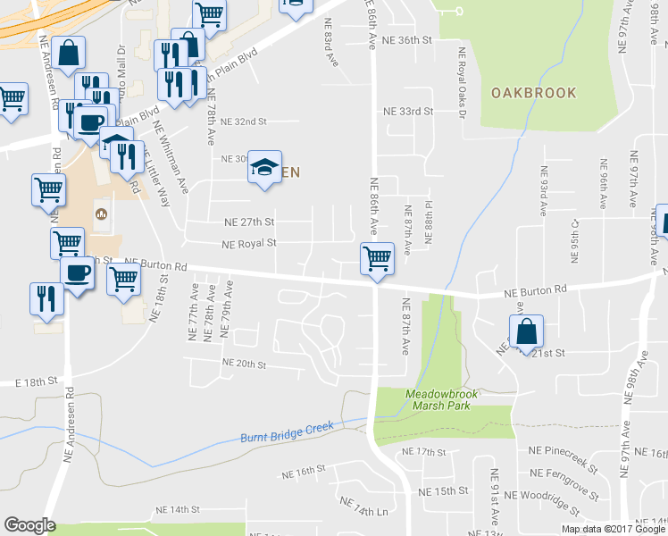 map of restaurants, bars, coffee shops, grocery stores, and more near 2500 Northeast 84th Avenue in Vancouver