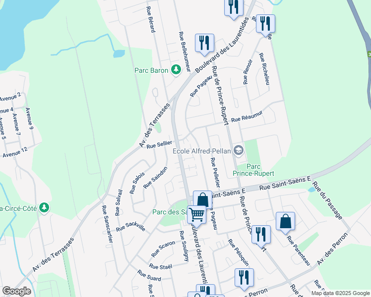 map of restaurants, bars, coffee shops, grocery stores, and more near 6695 Boulevard des Laurentides in Laval