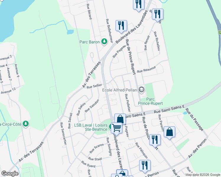 map of restaurants, bars, coffee shops, grocery stores, and more near 6695 Boulevard des Laurentides in Laval