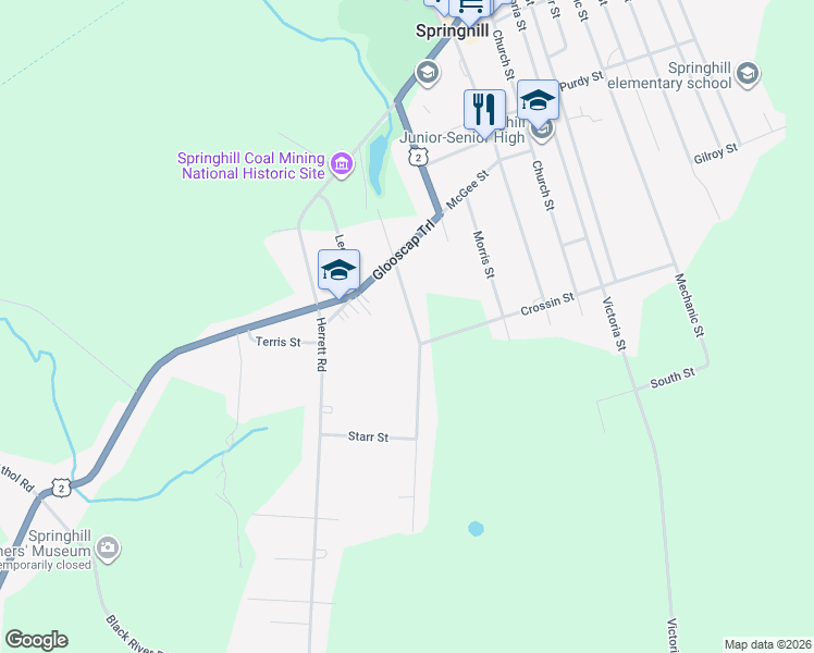 map of restaurants, bars, coffee shops, grocery stores, and more near 29 Cowan Street in Springhill