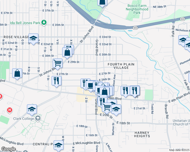 map of restaurants, bars, coffee shops, grocery stores, and more near 2614 Grand Boulevard in Vancouver