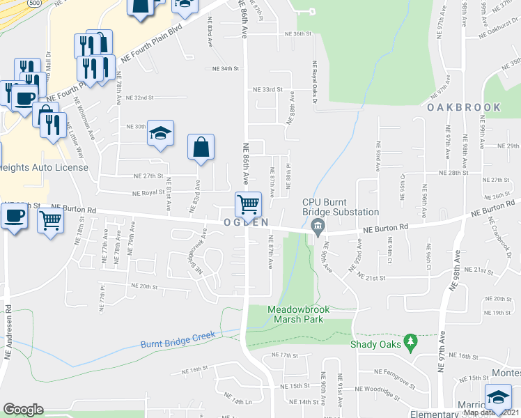 map of restaurants, bars, coffee shops, grocery stores, and more near 8617 Northeast 25th Circle in Vancouver