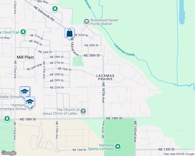 map of restaurants, bars, coffee shops, grocery stores, and more near 18515 Northeast 25th Street in Vancouver