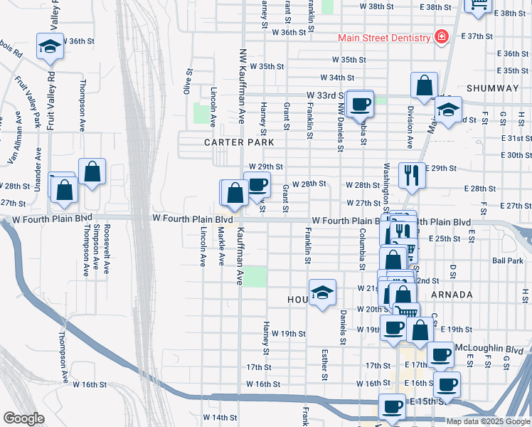 map of restaurants, bars, coffee shops, grocery stores, and more near 708 West Fourth Plain Boulevard in Vancouver