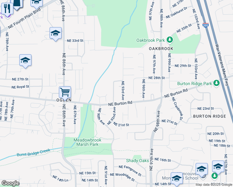 map of restaurants, bars, coffee shops, grocery stores, and more near 2505 Northeast 92nd Avenue in Vancouver
