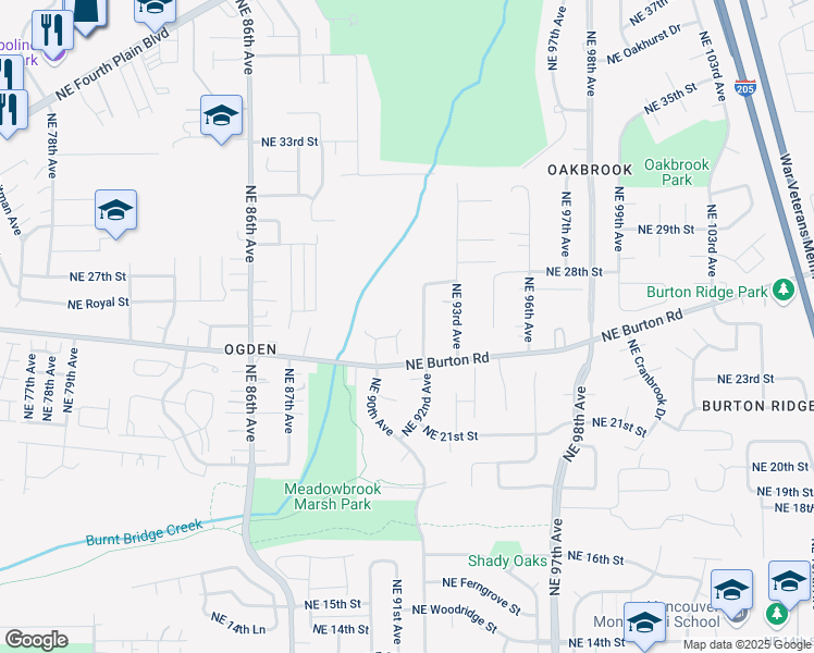 map of restaurants, bars, coffee shops, grocery stores, and more near 2505 Northeast 92nd Avenue in Vancouver