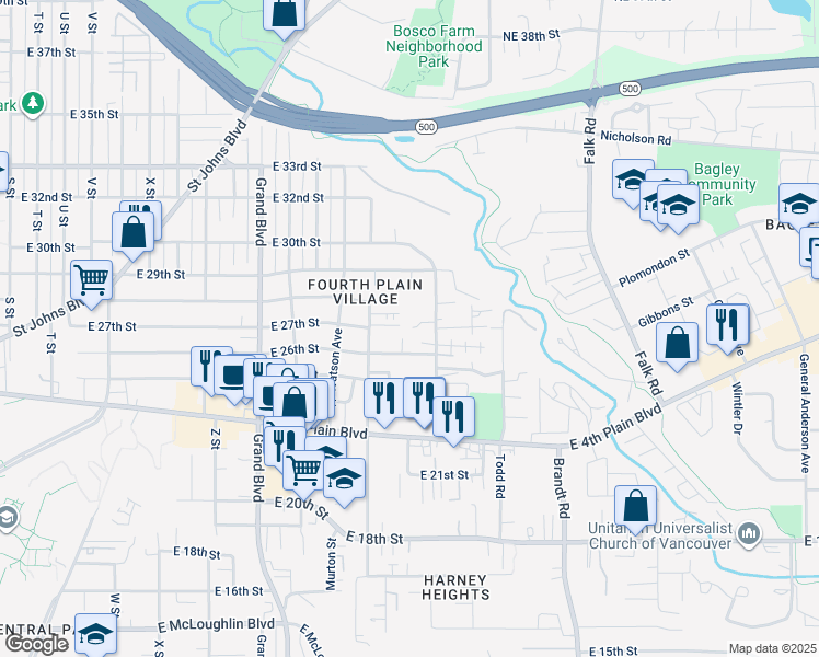map of restaurants, bars, coffee shops, grocery stores, and more near 2616 Neals Lane in Vancouver