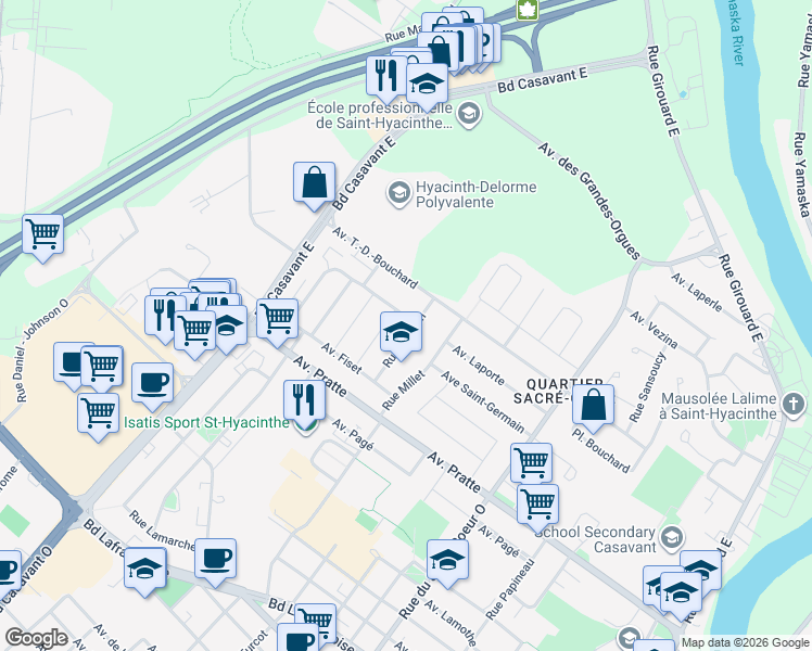 map of restaurants, bars, coffee shops, grocery stores, and more near 880 Rue Gagnon in Saint-Hyacinthe