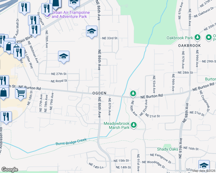 map of restaurants, bars, coffee shops, grocery stores, and more near 2510 Northeast 87th Avenue in Vancouver
