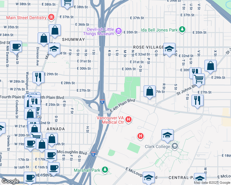 map of restaurants, bars, coffee shops, grocery stores, and more near 1115 East 27th Street in Vancouver