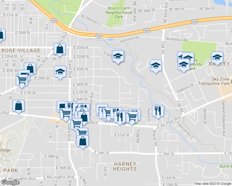 map of restaurants, bars, coffee shops, grocery stores, and more near 2616 Neals Lane in Vancouver