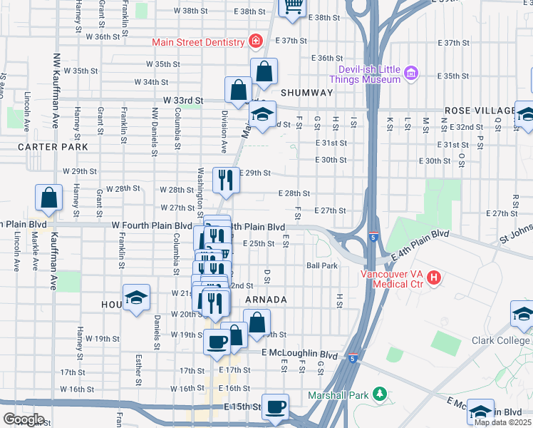 map of restaurants, bars, coffee shops, grocery stores, and more near 329 East 27th Street in Vancouver