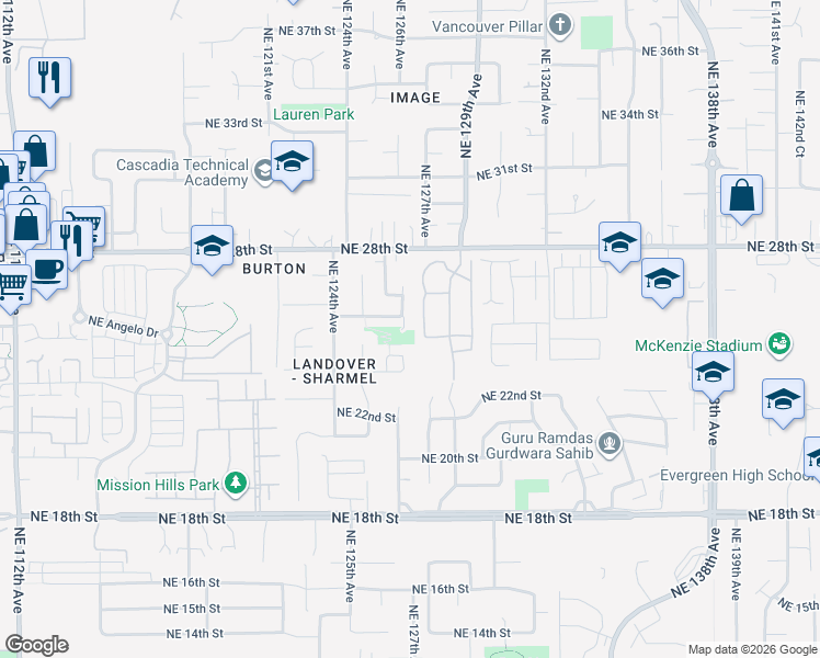 map of restaurants, bars, coffee shops, grocery stores, and more near 2531 Northeast 127th Avenue in Vancouver