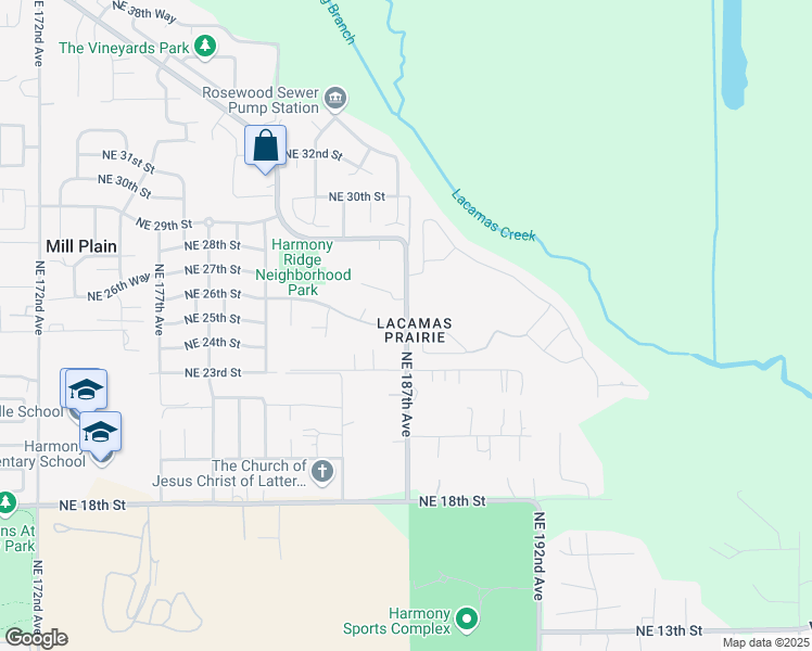 map of restaurants, bars, coffee shops, grocery stores, and more near 19105 Northeast 25th Street in Vancouver