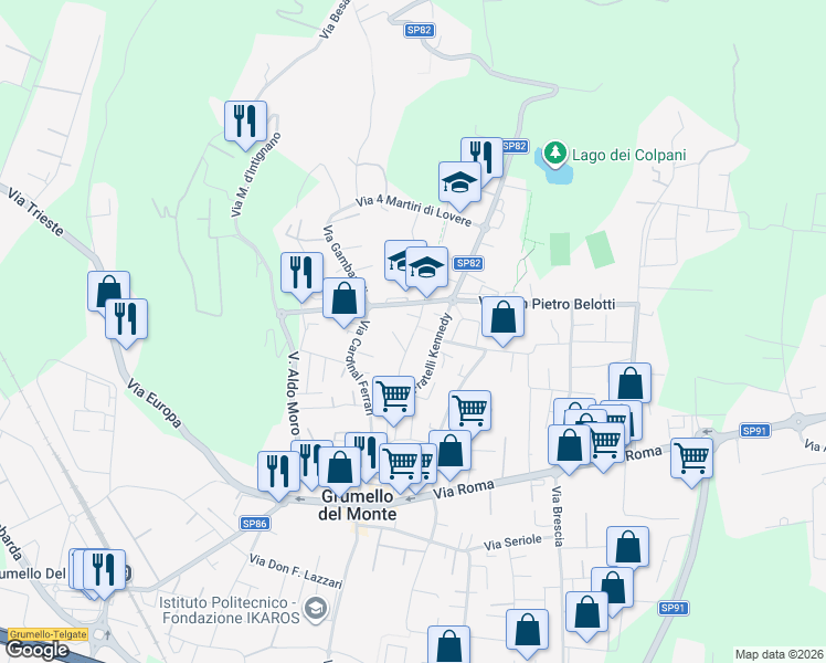 map of restaurants, bars, coffee shops, grocery stores, and more near 25 Via Medaglie D'Argento in Grumello del Monte
