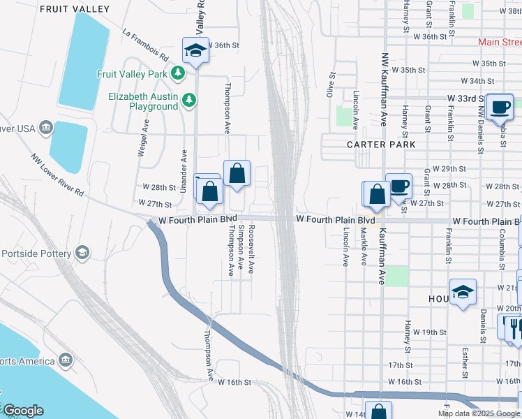 map of restaurants, bars, coffee shops, grocery stores, and more near 1700 West Fourth Plain Boulevard in Vancouver