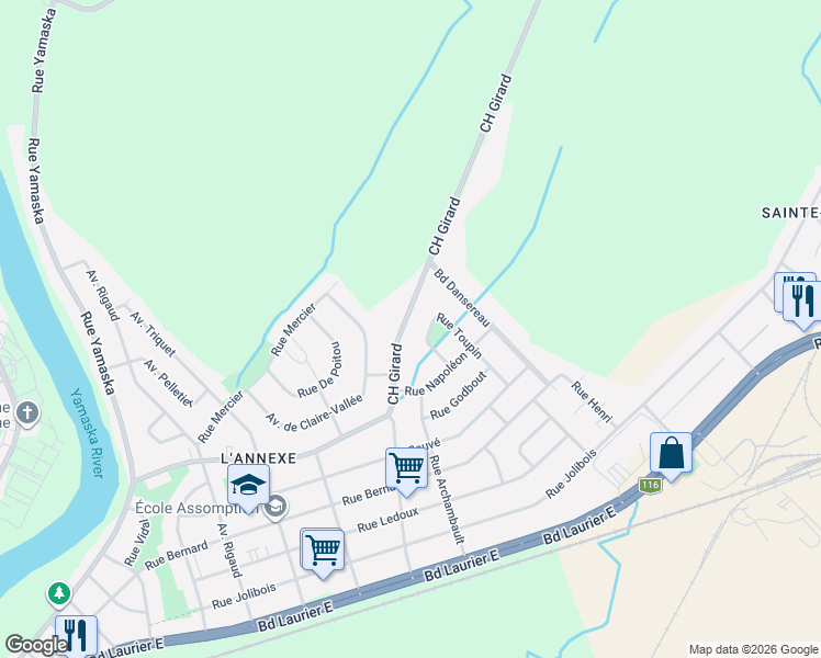 map of restaurants, bars, coffee shops, grocery stores, and more near 3195 Chemin Giard in Saint-Hyacinthe
