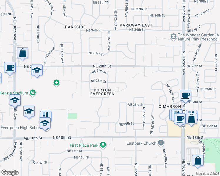 map of restaurants, bars, coffee shops, grocery stores, and more near 2503 Northeast 151st Avenue in Vancouver