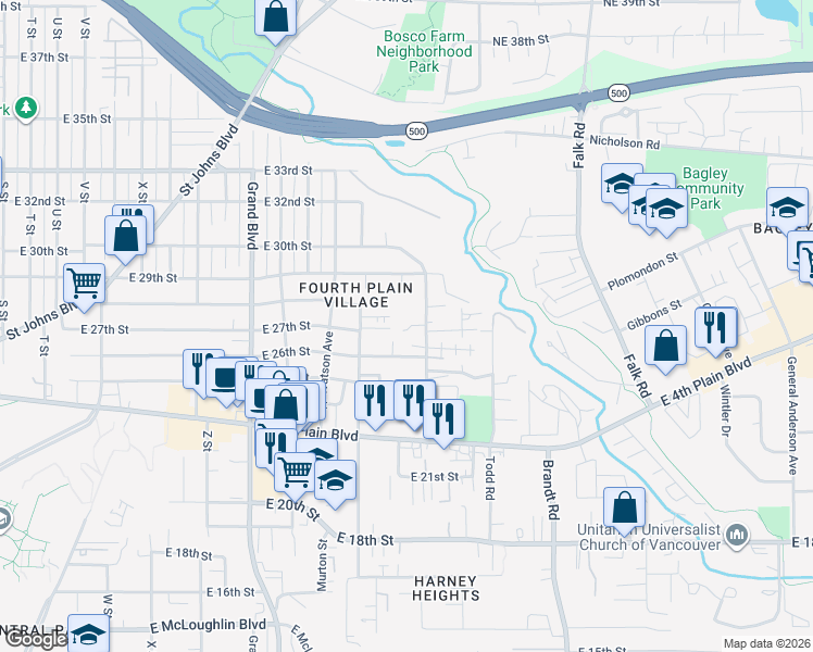 map of restaurants, bars, coffee shops, grocery stores, and more near 2616 Neals Lane in Vancouver