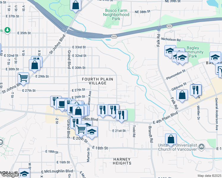 map of restaurants, bars, coffee shops, grocery stores, and more near 2616 Neals Lane in Vancouver