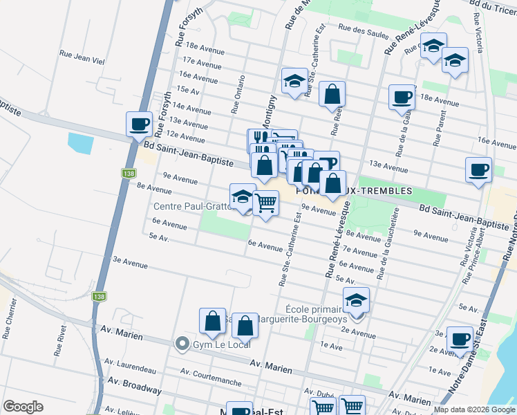 map of restaurants, bars, coffee shops, grocery stores, and more near 11906 Rue de Montigny in Montréal