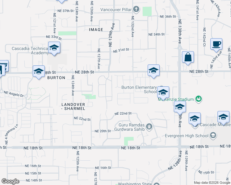 map of restaurants, bars, coffee shops, grocery stores, and more near 2506 Northeast 130th Avenue in Vancouver