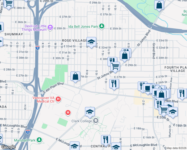 map of restaurants, bars, coffee shops, grocery stores, and more near 1819 East 27th Street in Vancouver