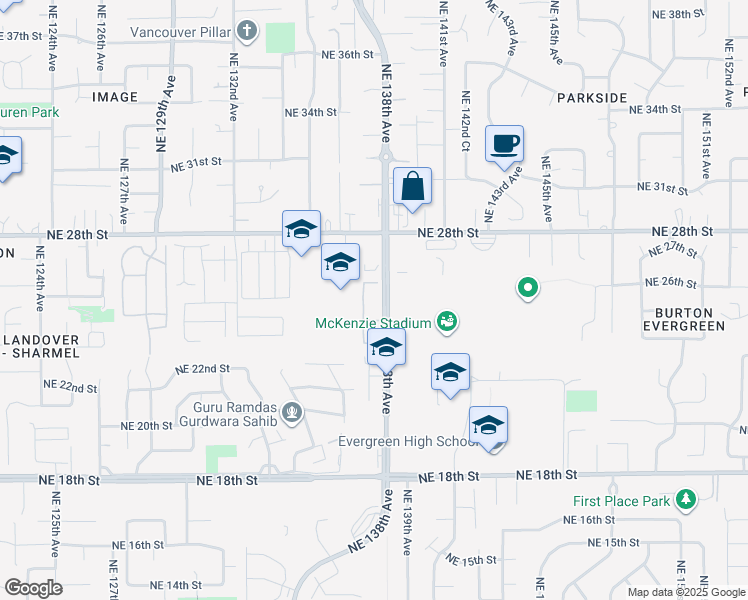 map of restaurants, bars, coffee shops, grocery stores, and more near 2501 Northeast 138th Avenue in Vancouver