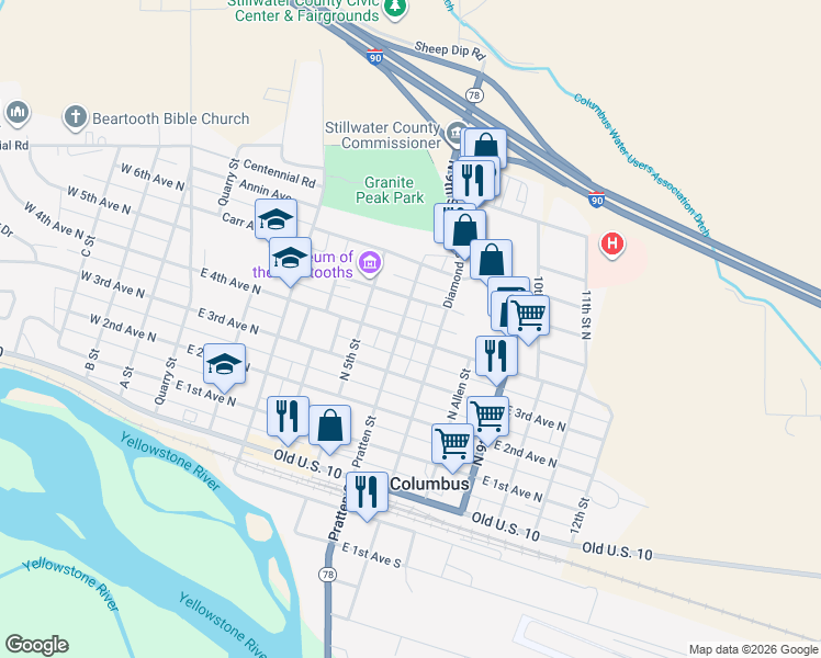 map of restaurants, bars, coffee shops, grocery stores, and more near 636 East 4th Avenue North in Columbus