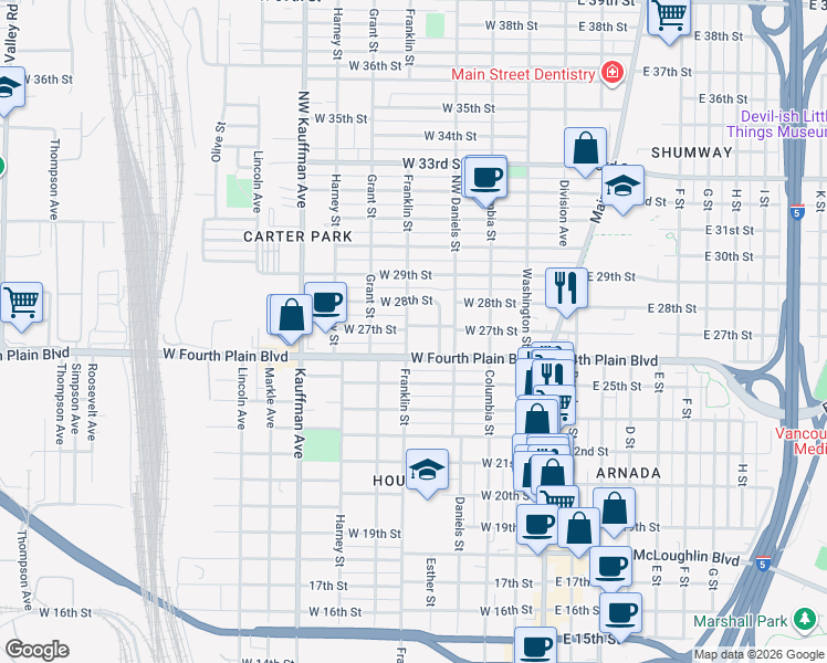 map of restaurants, bars, coffee shops, grocery stores, and more near 517 West 27th Street in Vancouver