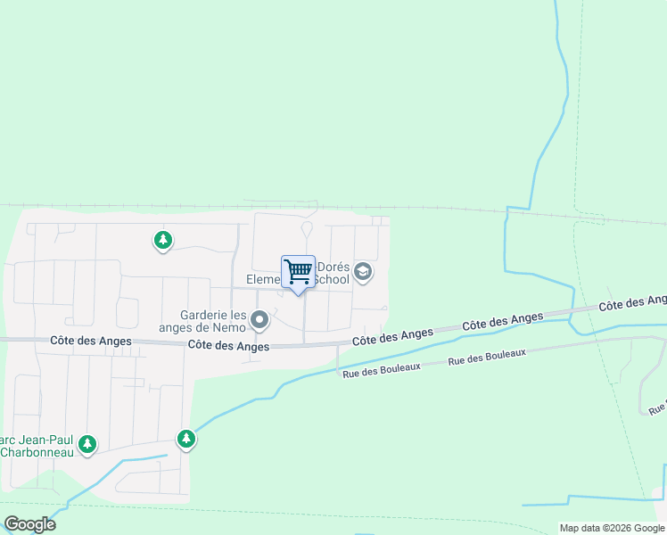 map of restaurants, bars, coffee shops, grocery stores, and more near 9045 Rue Pierre-Rodrigue in Mirabel