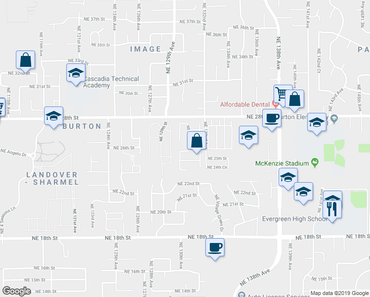 map of restaurants, bars, coffee shops, grocery stores, and more near 2506 Northeast 130th Avenue in Vancouver