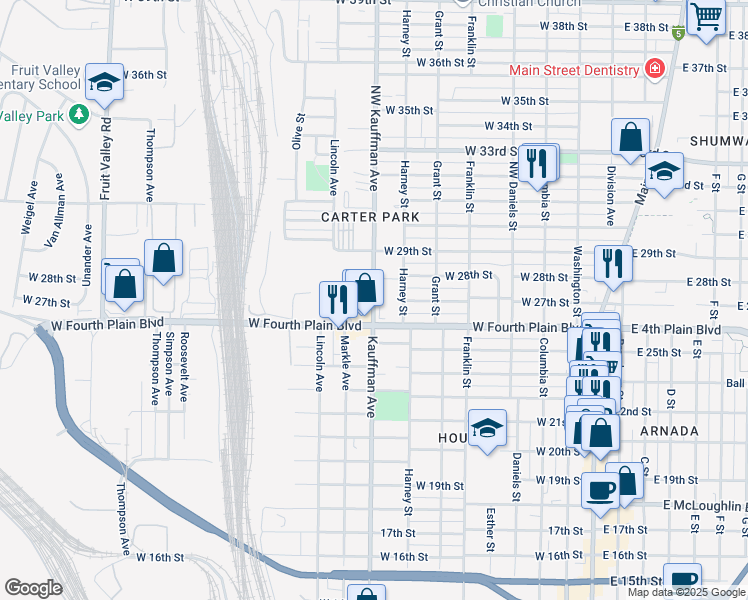 map of restaurants, bars, coffee shops, grocery stores, and more near 2712 Kauffman Avenue in Vancouver