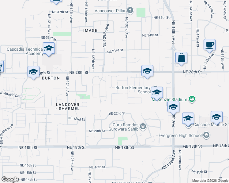 map of restaurants, bars, coffee shops, grocery stores, and more near 13018 Northeast 26th Street in Vancouver
