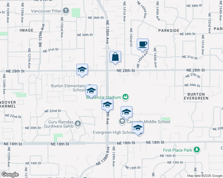 map of restaurants, bars, coffee shops, grocery stores, and more near 2501 Northeast 138th Avenue in Vancouver