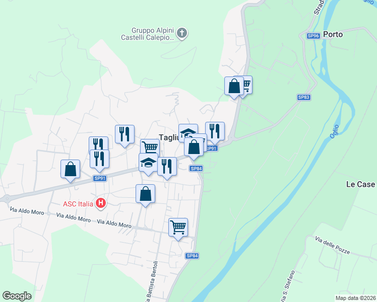 map of restaurants, bars, coffee shops, grocery stores, and more near 15 Via Guglielmo Marconi in Castelli Calepio