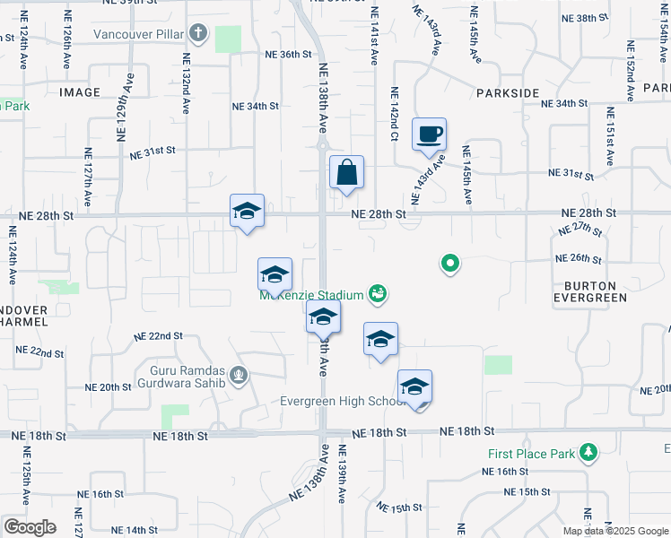 map of restaurants, bars, coffee shops, grocery stores, and more near 2501 Northeast 138th Avenue in Vancouver