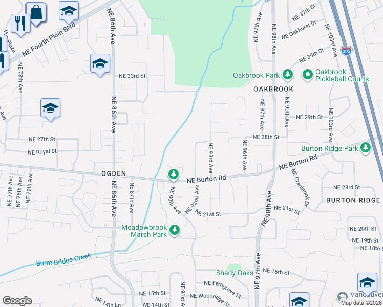 map of restaurants, bars, coffee shops, grocery stores, and more near 2501 Northeast 92nd Avenue in Vancouver