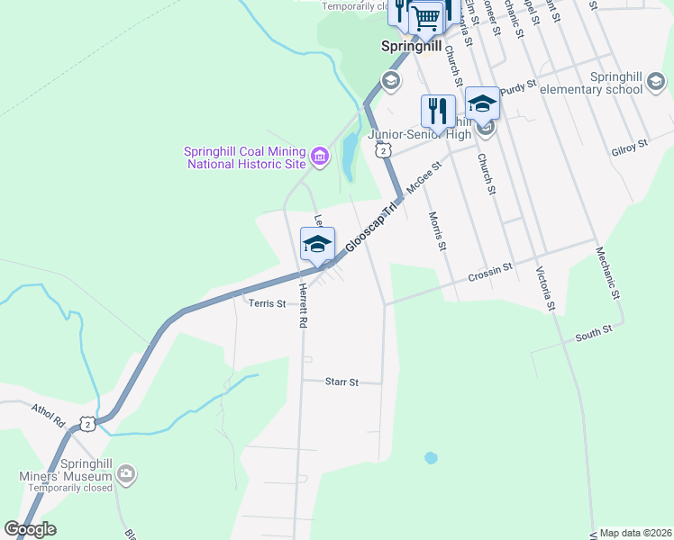 map of restaurants, bars, coffee shops, grocery stores, and more near 7 Fraser Lane in Springhill