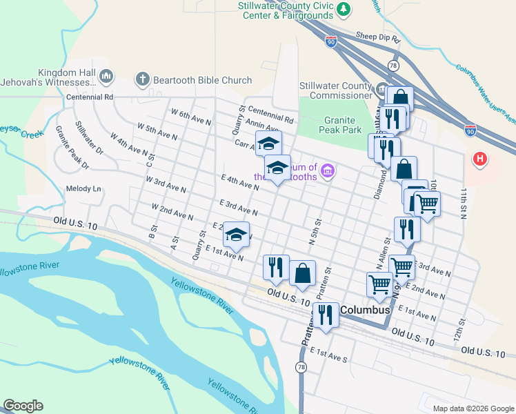 map of restaurants, bars, coffee shops, grocery stores, and more near 201-299 N 3rd St in Columbus