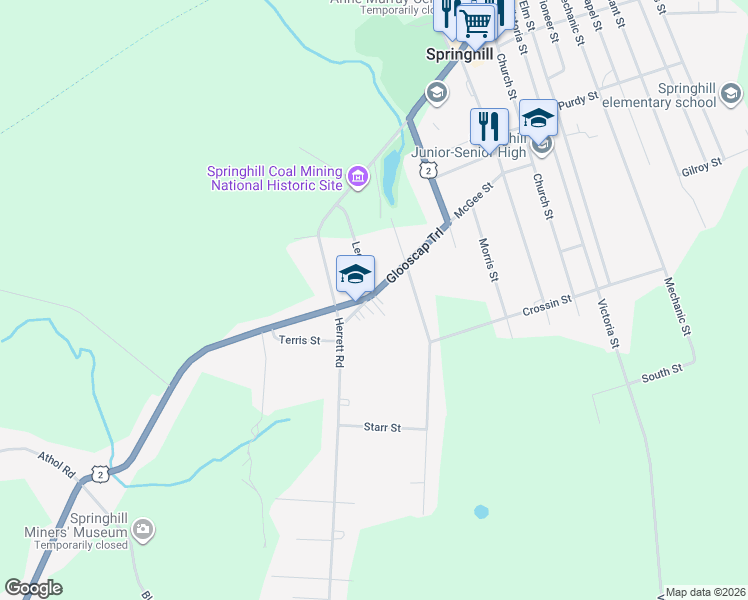 map of restaurants, bars, coffee shops, grocery stores, and more near 66 McGee Street in Springhill