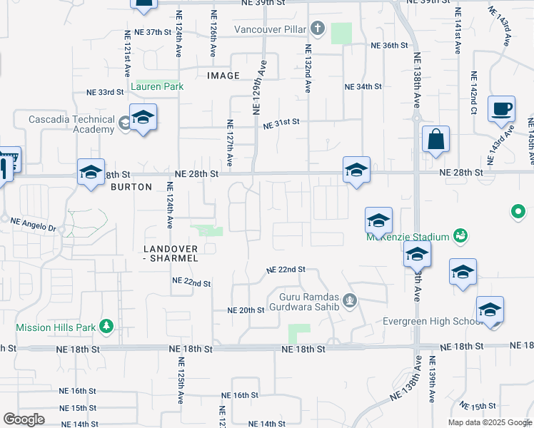 map of restaurants, bars, coffee shops, grocery stores, and more near 2506 Northeast 130th Avenue in Vancouver