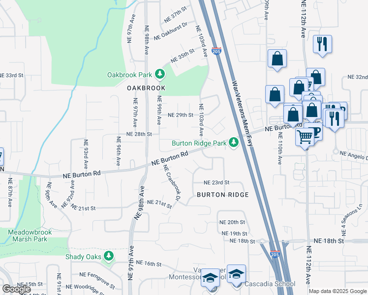 map of restaurants, bars, coffee shops, grocery stores, and more near 2601 Northeast 101st Avenue in Vancouver