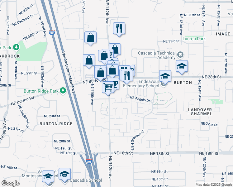 map of restaurants, bars, coffee shops, grocery stores, and more near 2615 Northeast 112th Avenue in Vancouver