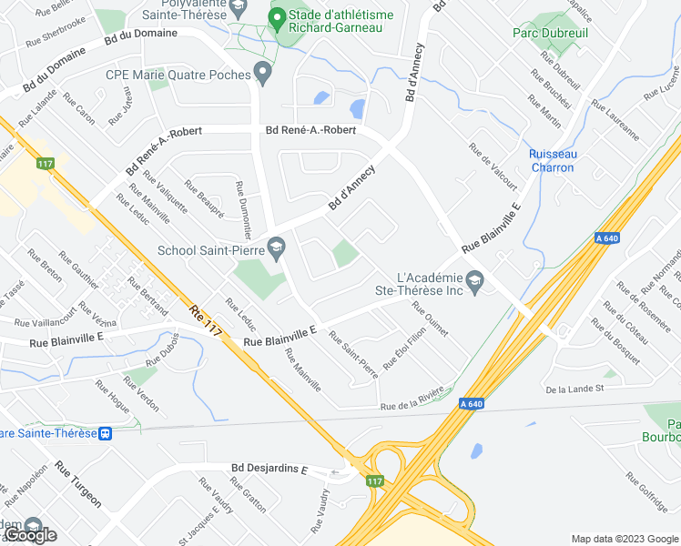 map of restaurants, bars, coffee shops, grocery stores, and more near 179 Avenue Chappuis in Sainte-Thérèse