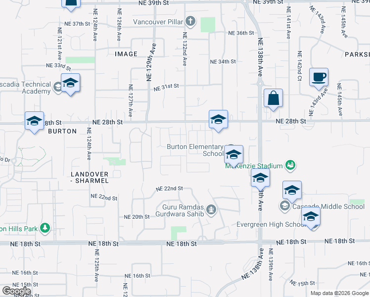 map of restaurants, bars, coffee shops, grocery stores, and more near 2641 Northeast 131st Court in Vancouver